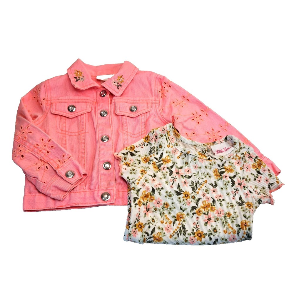 Little Lass Pink Denim Jacket Eyelet Crystal Buttons‎ Girls Size 2T